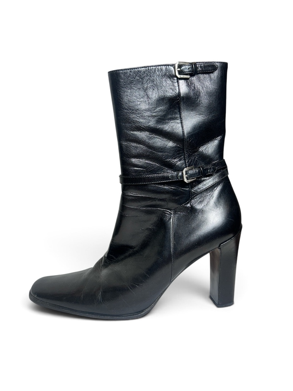 Jil Sander Black Leather Strap Heeled Boots